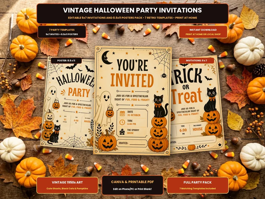 Vintage Halloween Party Invitations 1950s